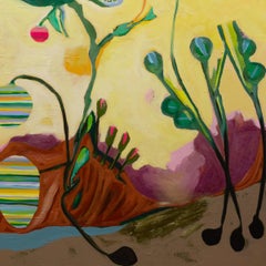 "Rana che salta" dipinto astratto colorato, botanico, grigio, fiore, pittorico