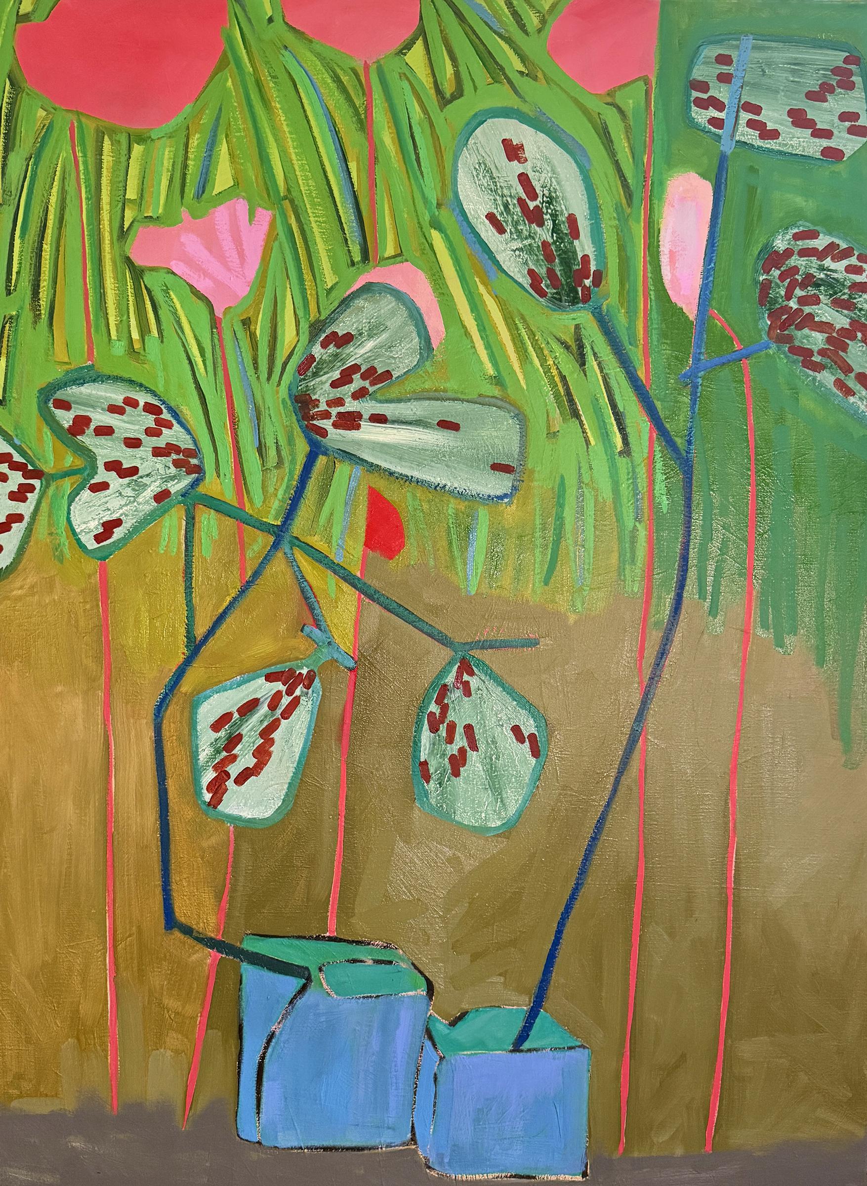 "Money Plant" - pink, abstract, pattern, dots, botanical