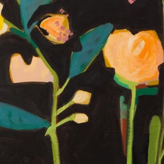 "Giardino notturno" dipinto astratto colorato, botanico, scuro, fiore, pittorico