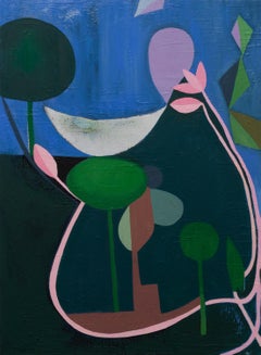 "Quiet Forest" colorful abstract painting, botanical, flower, painterly, dark
