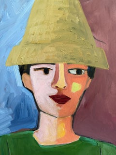 "The Hat" abstract botanical, figurative, flowers, plants, pattern, color block
