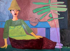 "The Hat" abstract botanical, figurative, flowers, plants, pattern, color block