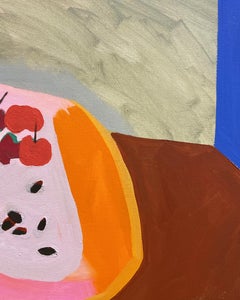 "The Pits" - pink, orange, still life, color block, abstract, pattern, cherry