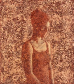 REMINISCENCE - contemporary contemplative painting of young woman with floral 