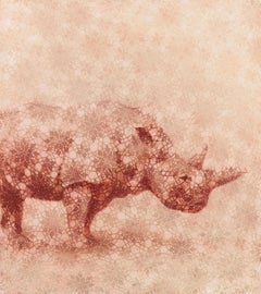 SAVANNAH - rose nature painting of rhinoceros with geometric floral pattern