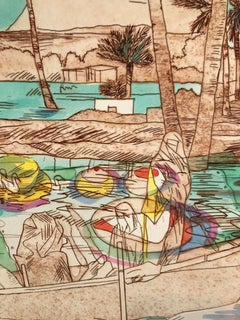 Mystic Cafe, Pyramids Signed Aquatint Etching California Woman Artist Susan Hall