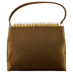 Susan Handbags London Bronze Sac à main en satin avec perles Aurora Borealis