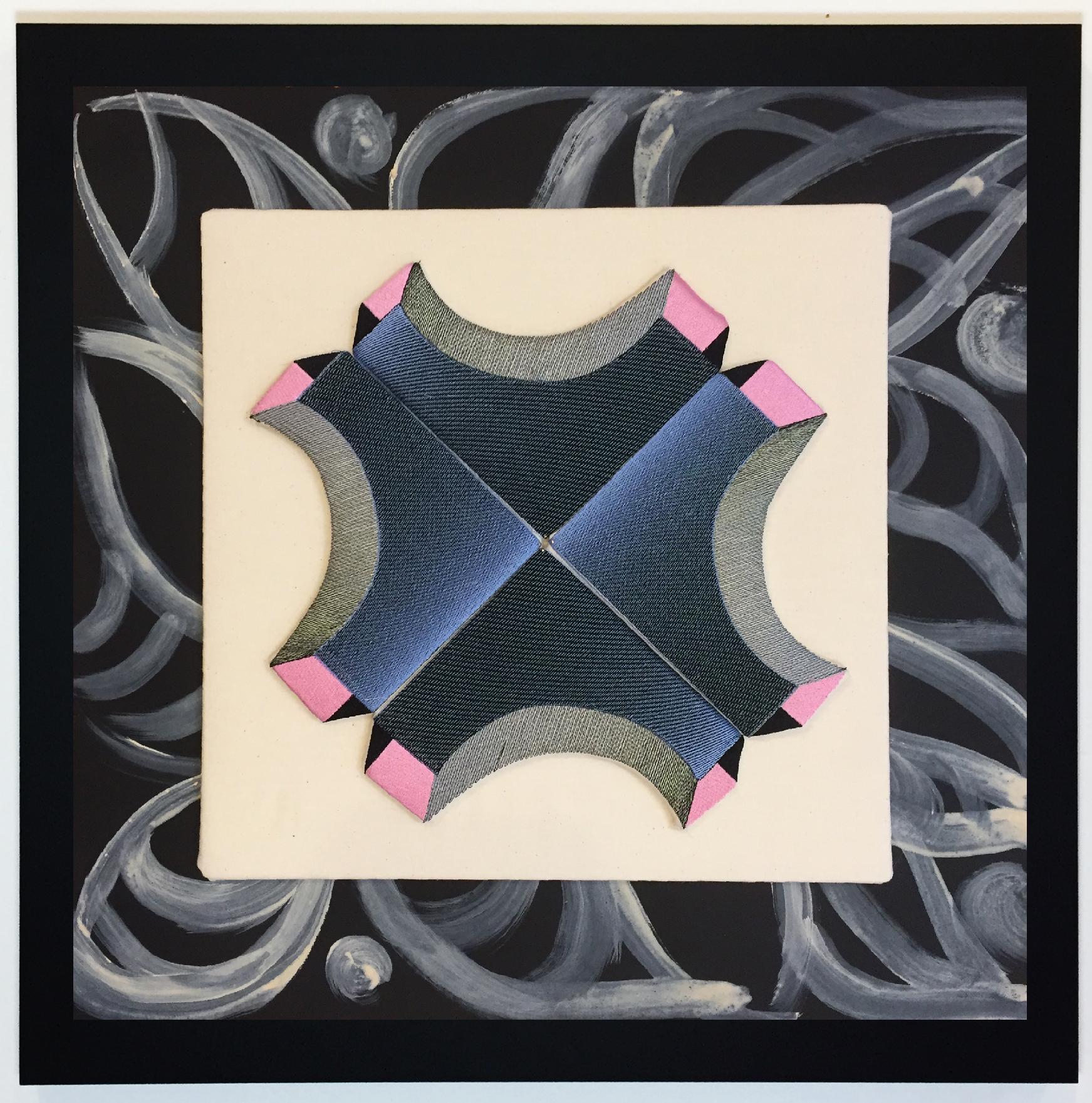 Susan Hensel_Hard Geometry 4_embroidery on fabric mounted on painted Arches