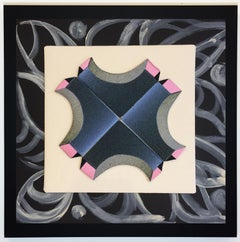 Susan Hensel_Hard Geometry 4_ broderie sur tissu montée sur arcs peints
