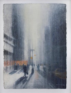 5th St. Hustle (Watercolor Painting, Figures Bustling between NYC Skyscrapers) 