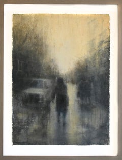 68th Street I (Abstracted Figurative Watercolor Drawing of Figure in a City)