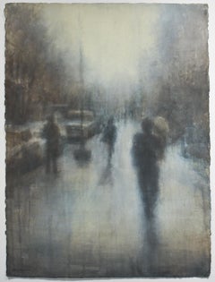 68th Street II (Abstrahierte figurative Aquarellmalerei von gehenden Figuren)