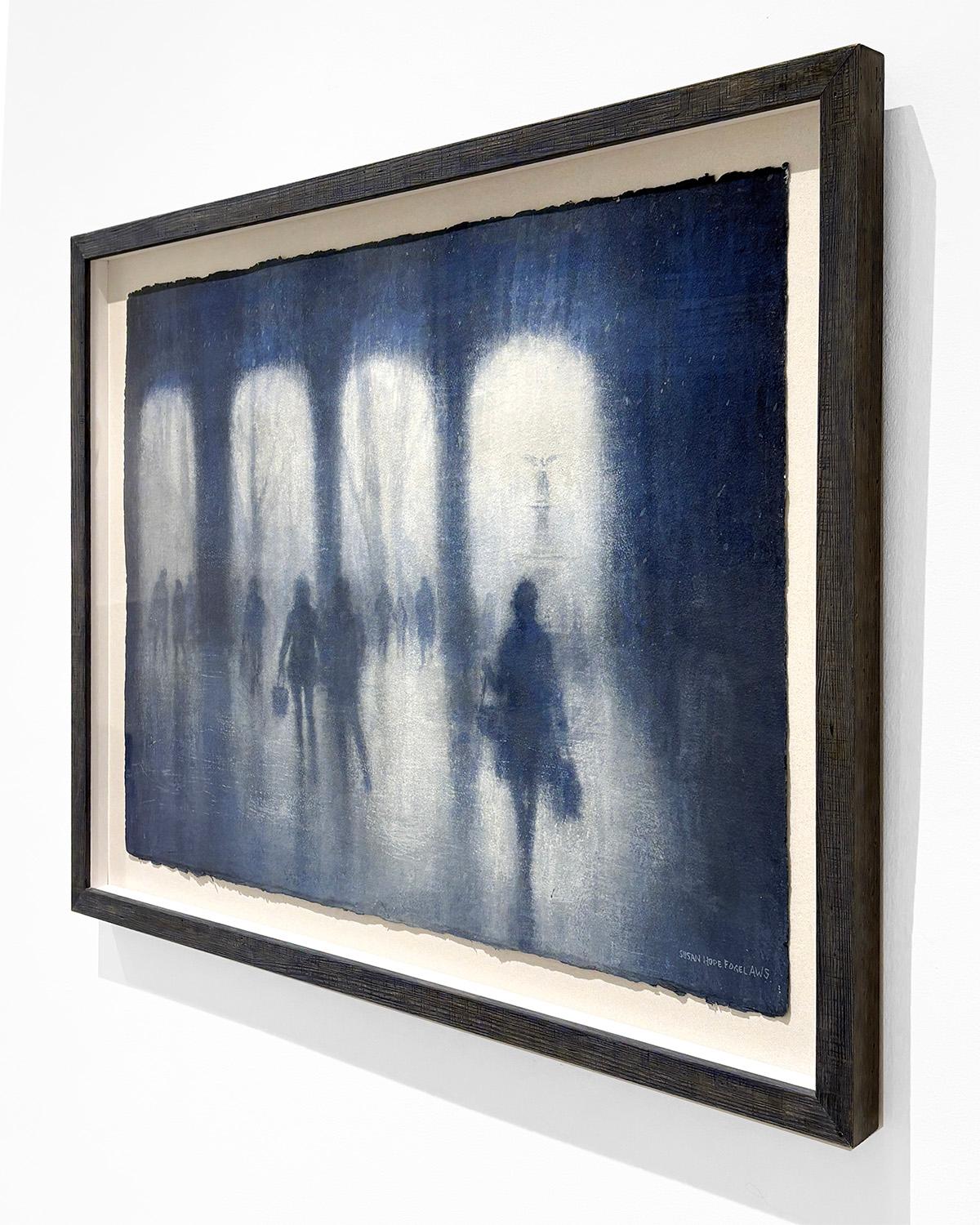 Belvedere Fountain (Blue Grey Cityscape with Impressionistic Figures) For Sale 2