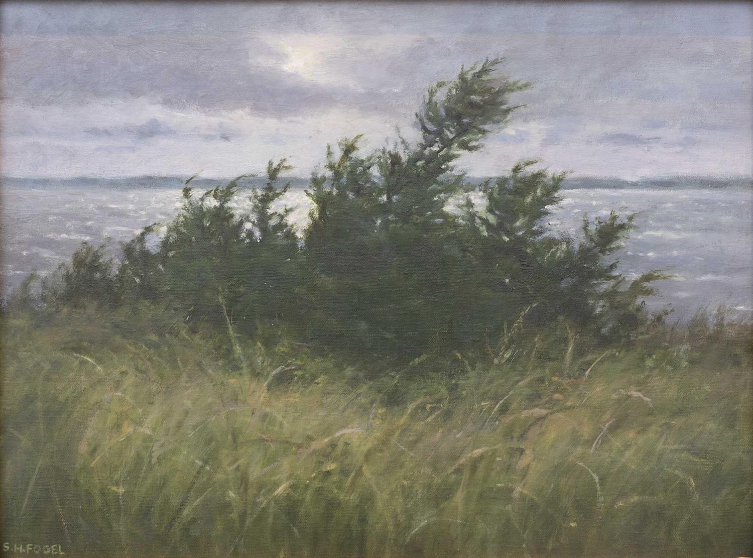 Breezy Morning (klassisch-realistische Öllandschaft von Louse Point, Hamptons, NY) – Painting von Susan Hope Fogel