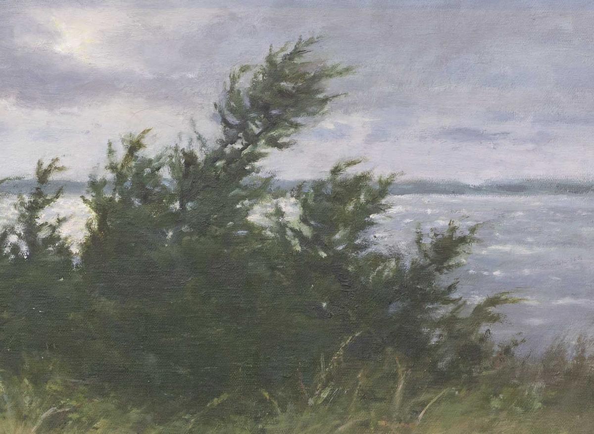 Breezy Morning (klassisch-realistische Öllandschaft von Louse Point, Hamptons, NY) (Schule von Barbizon), Painting, von Susan Hope Fogel