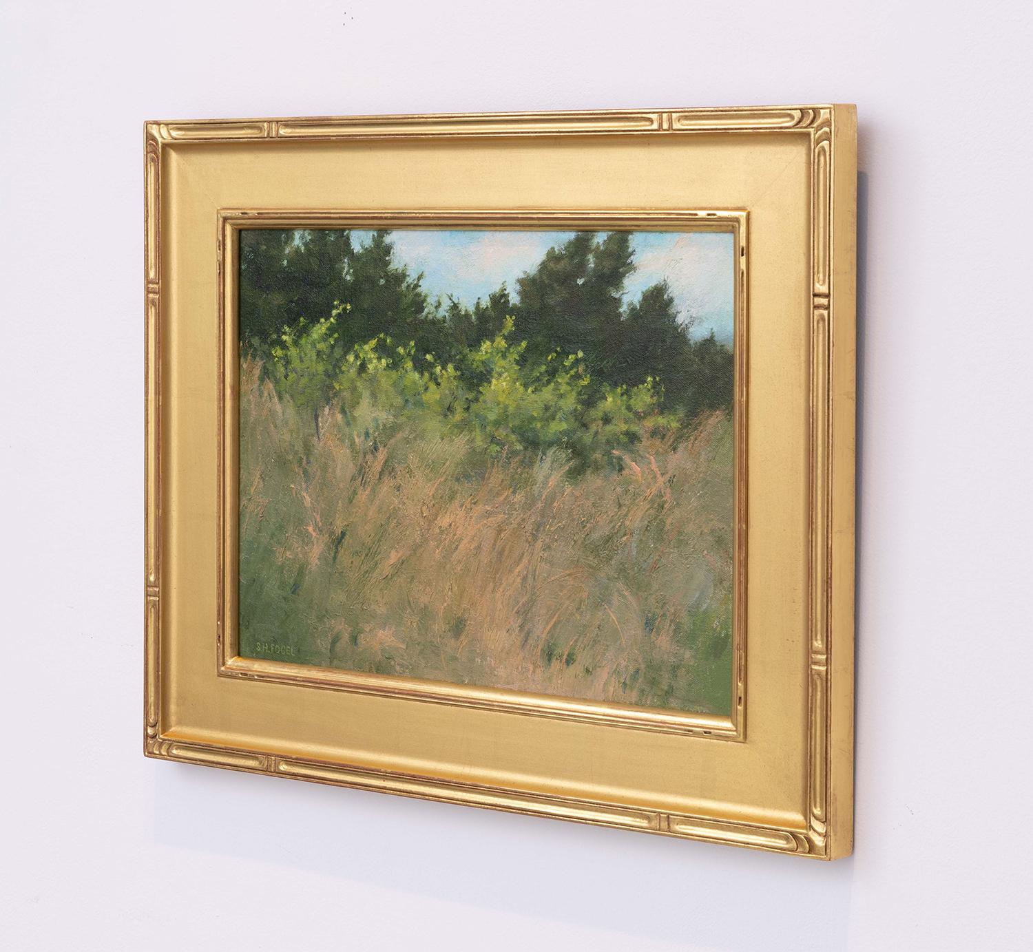 Dune Grasses (Classical Realist Oil Landscape of Beach Grasses, Gold Leaf Frame) - American Realist Painting by Susan Hope Fogel