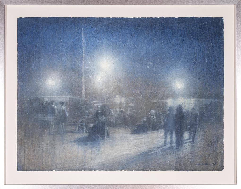 Evening Concert (Expressionist Watercolor of Figures at Outdoor Summer Event) - Painting by Susan Hope Fogel