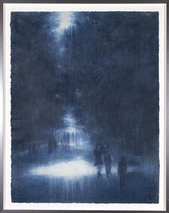 Harlem Park (Abstracted Landscape Watercolor of Figures Strolling in NYC park)