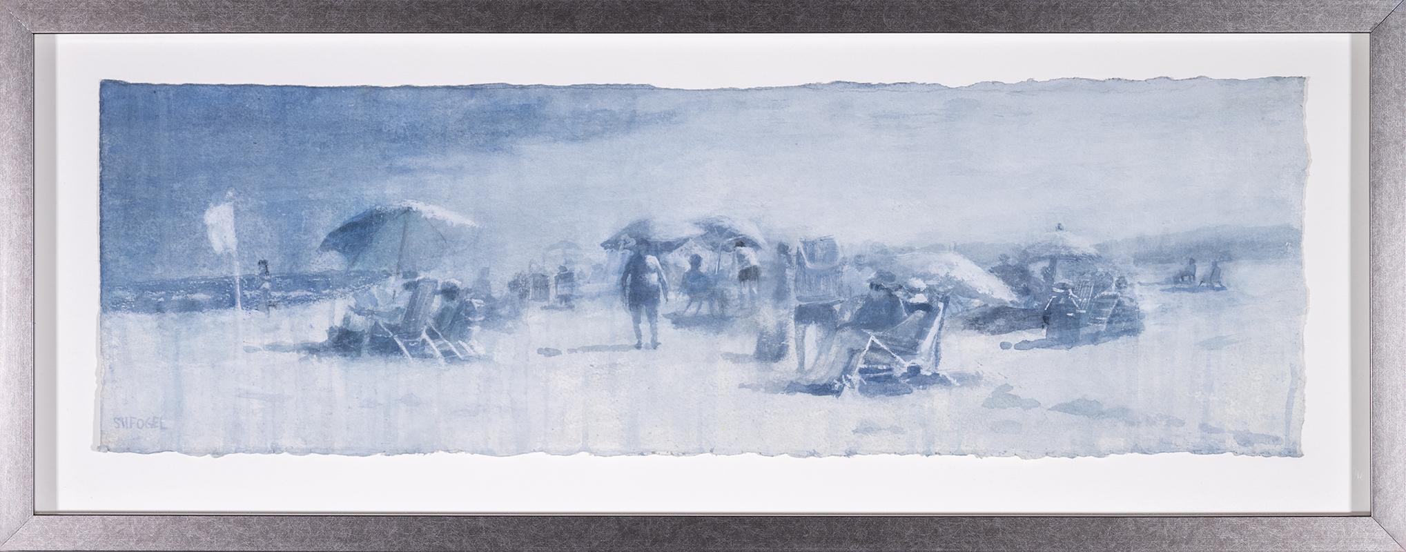 Jersey Shore (Whimsical Panoramic Watercolor of Figures at the Beach), Framed - Painting by Susan Hope Fogel