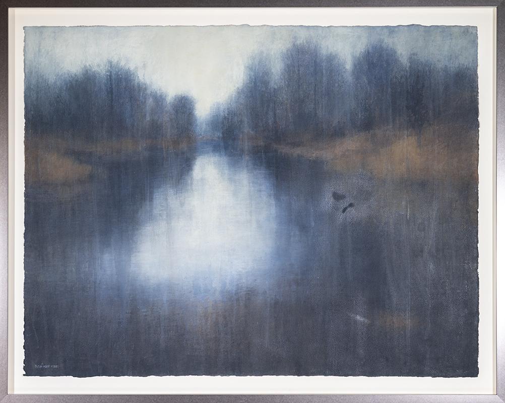 Natura Locum (Abstracted Landscape Watercolor of Light Reflecting  on the Pond) - Painting by Susan Hope Fogel