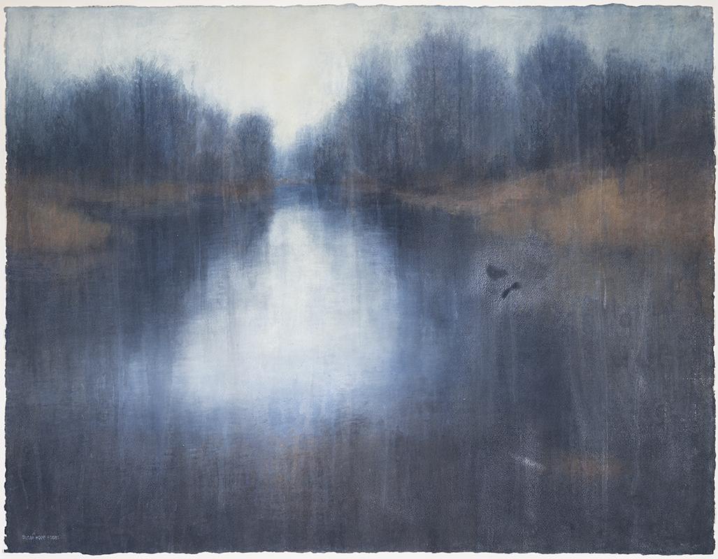Susan Hope Fogel Abstract Painting - Natura Locum (Abstracted Landscape Watercolor of Light Reflecting  on the Pond)