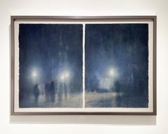 The Veil (Ethereal Figurative Abstract Watercolor Painting in Dark Blue)