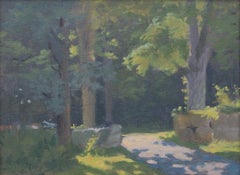 The Way In Light (Traditional Realist Oil Landscape of Stone Wall Path)