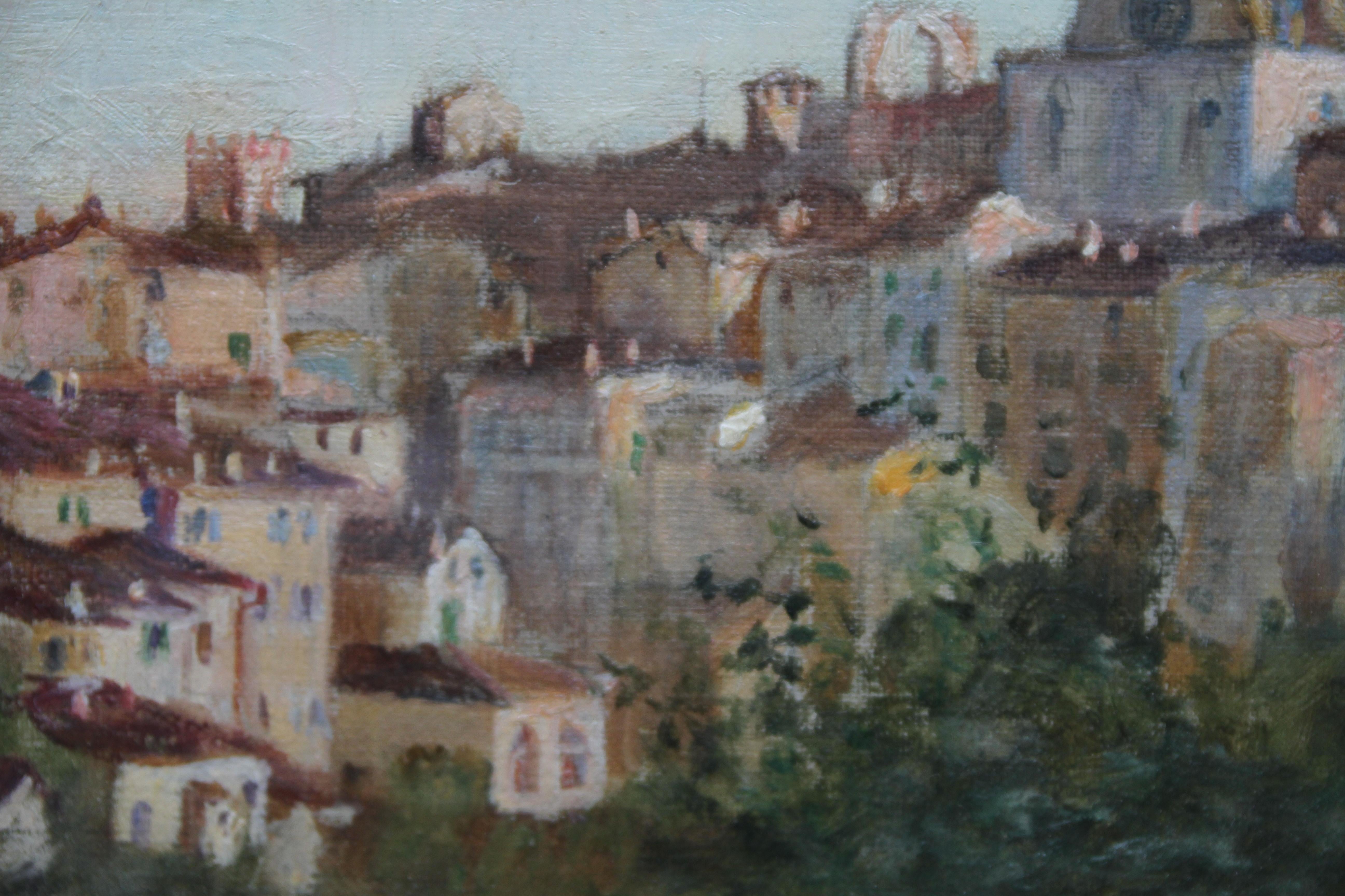 Sienne Italie - Peinture à l'huile impressionniste britannique du 19e siècle représentant un paysage urbain, femme en vente 1