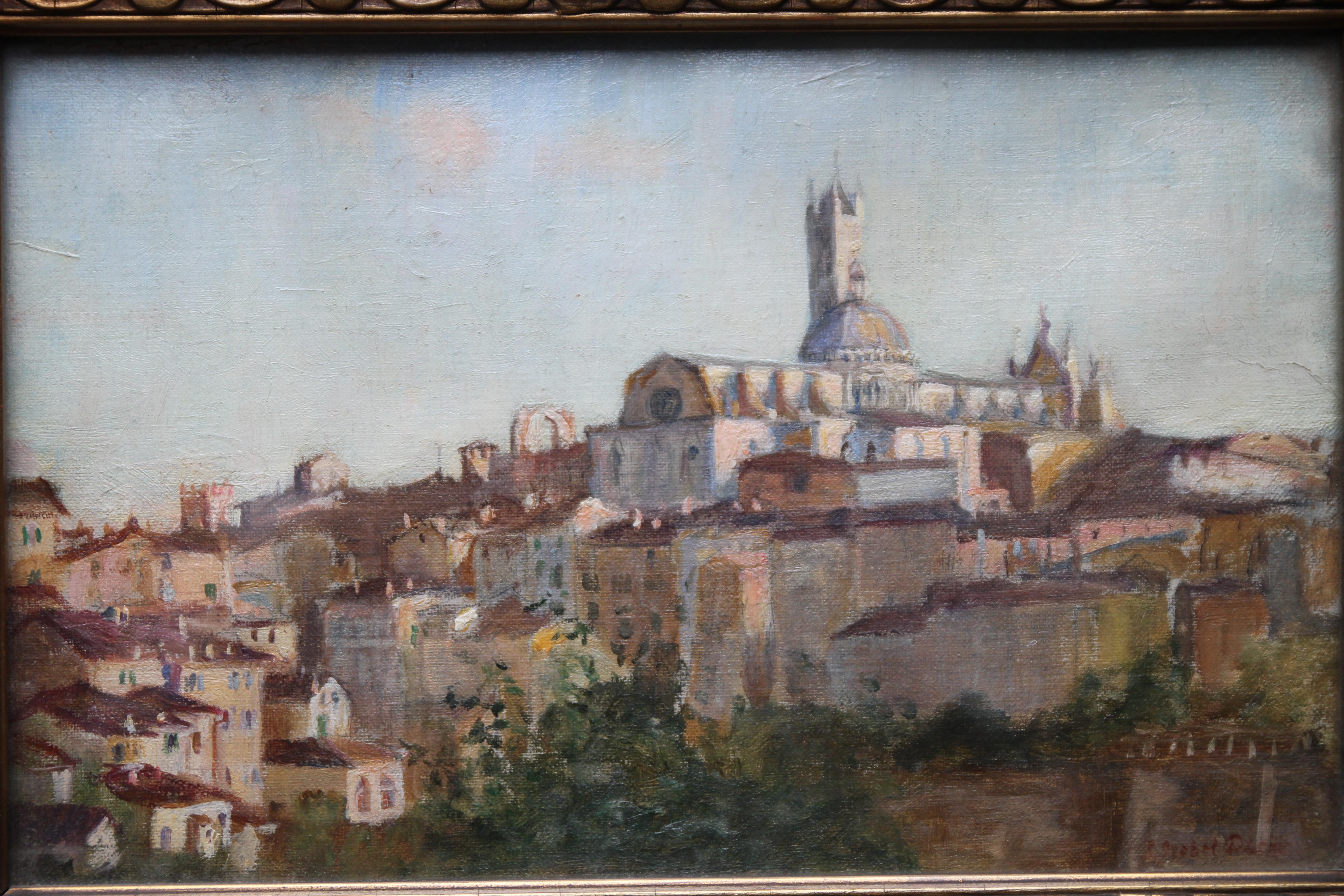 Sienne Italie - Peinture à l'huile impressionniste britannique du 19e siècle représentant un paysage urbain, femme en vente 2
