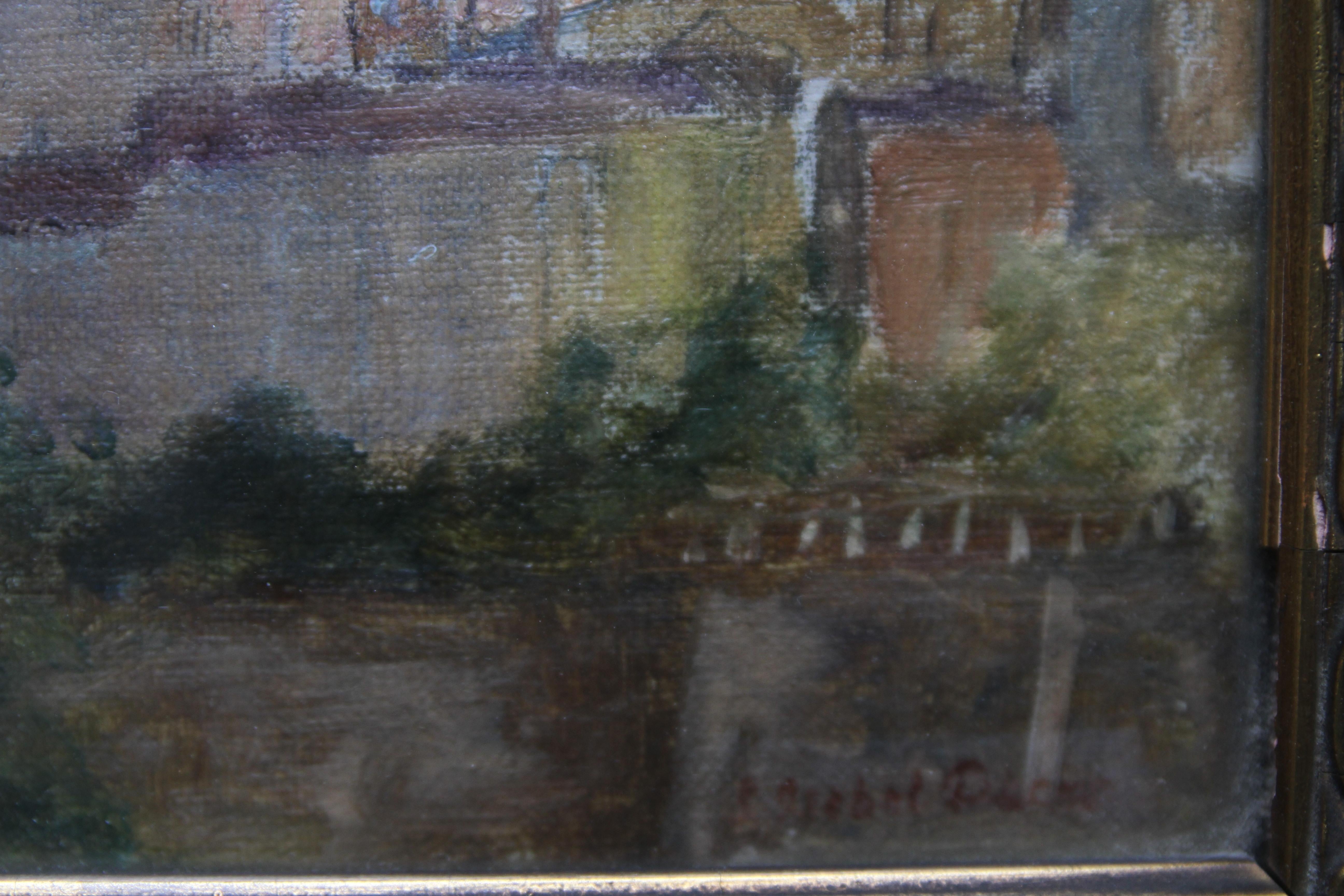 Sienne Italie - Peinture à l'huile impressionniste britannique du 19e siècle représentant un paysage urbain, femme en vente 3