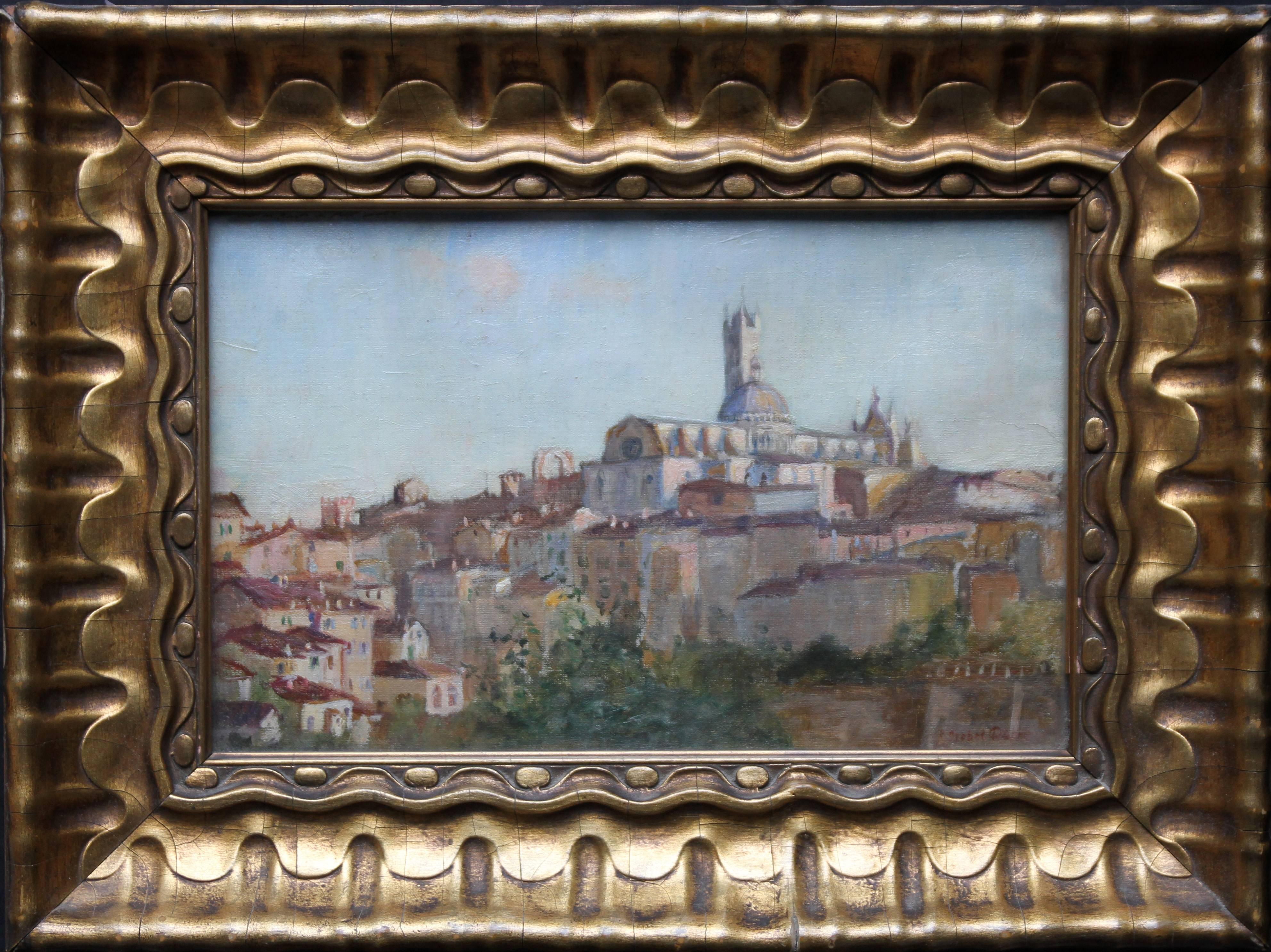 Landscape Painting Susan Isabel Dacre - Sienne Italie - Peinture à l'huile impressionniste britannique du 19e siècle représentant un paysage urbain, femme