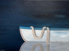 A Quiet Moment by Susan Kinsella, Boat, Canoe Acrylic on Canvas Painting, Blue