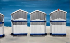 Cabines I von Susan Kinsella, Strand Acryl auf Leinwand Gemälde, Blau