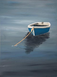 Farb des Wassers von Susan Kinsella, Strand, Kanus Acryl auf Leinwand Gemälde, Blau