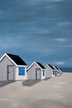 La Plage en Ete von Susan Kinsella, Strandszene, Acryl auf Leinwand, Gemälde
