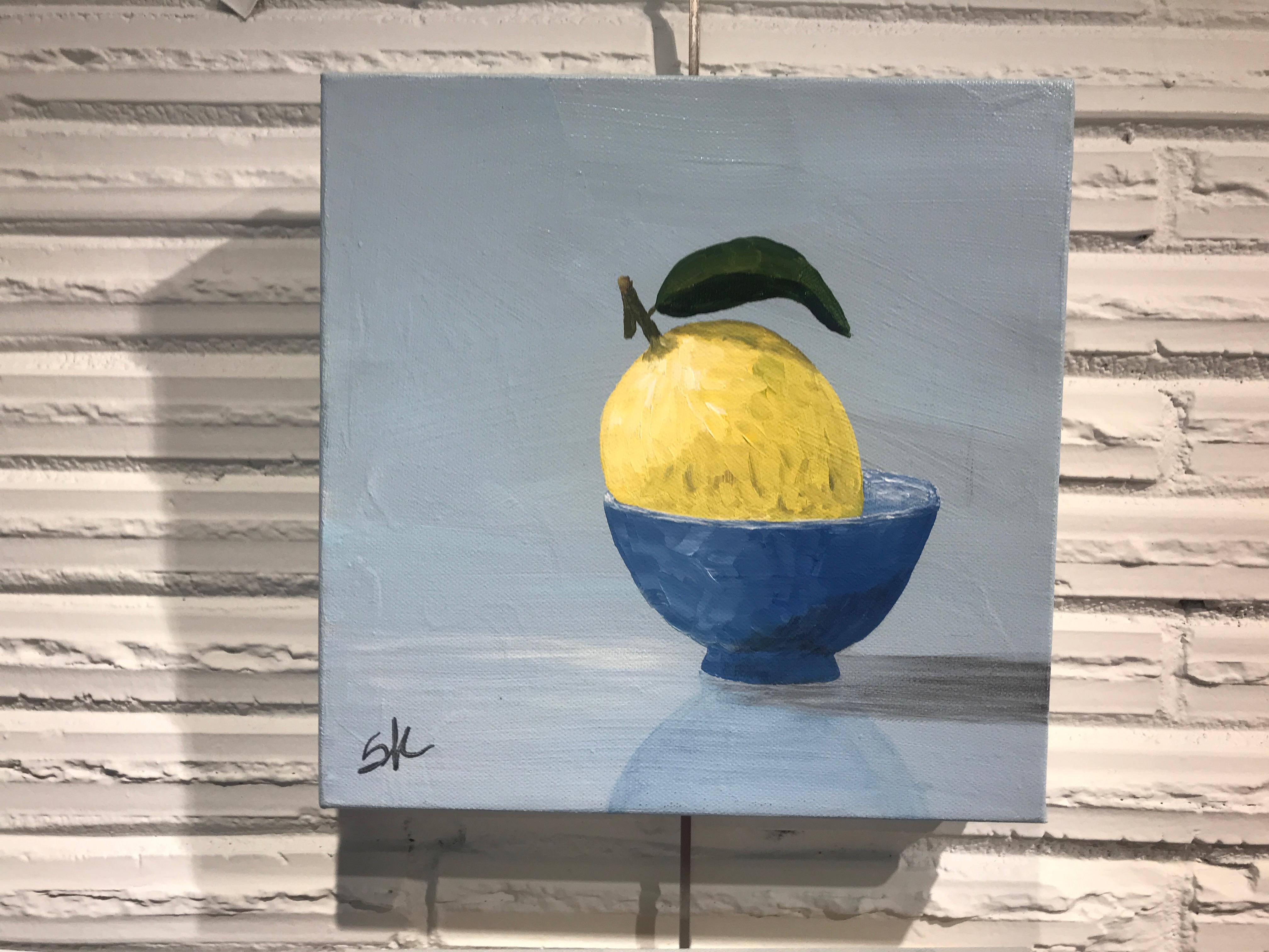 Lemon in Blue, Susan Kinsella Small Contemporary Still-Life Painting 1
