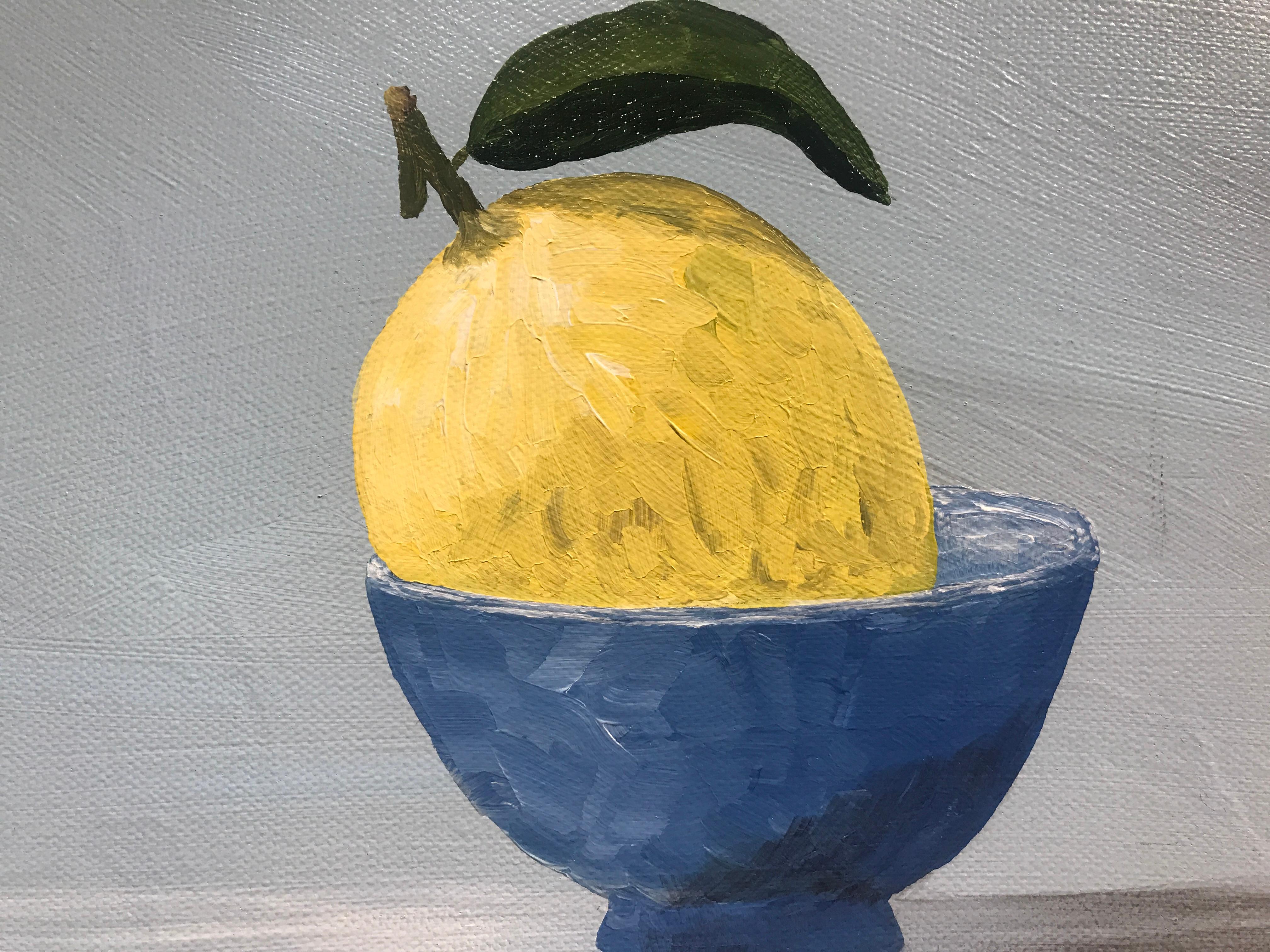 Lemon in Blue, Susan Kinsella Small Contemporary Still-Life Painting 3