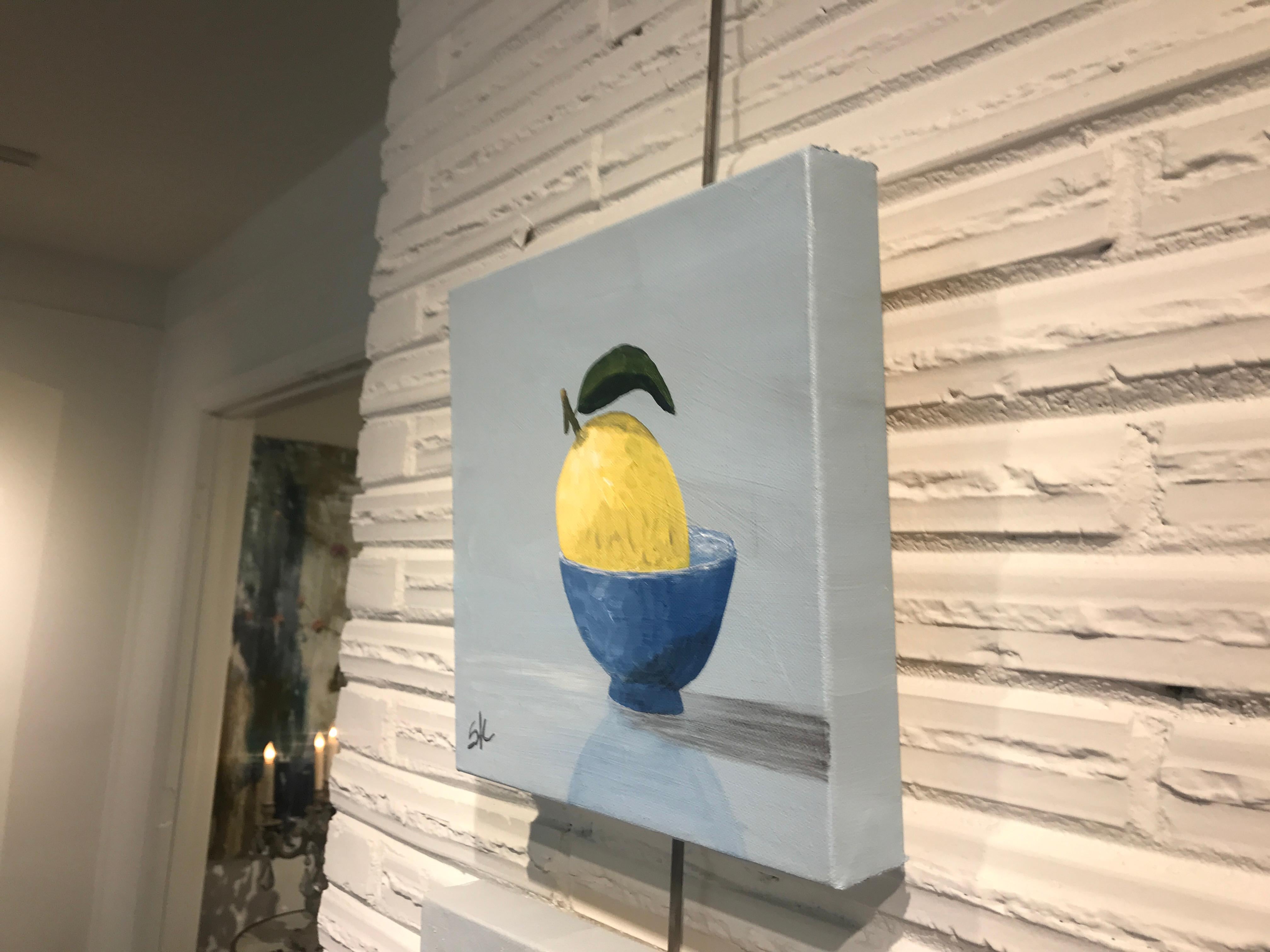 Lemon in Blue, Susan Kinsella Small Contemporary Still-Life Painting 5