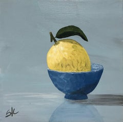 Lemon in Blue, Susan Kinsella Small Contemporary Still-Life Painting