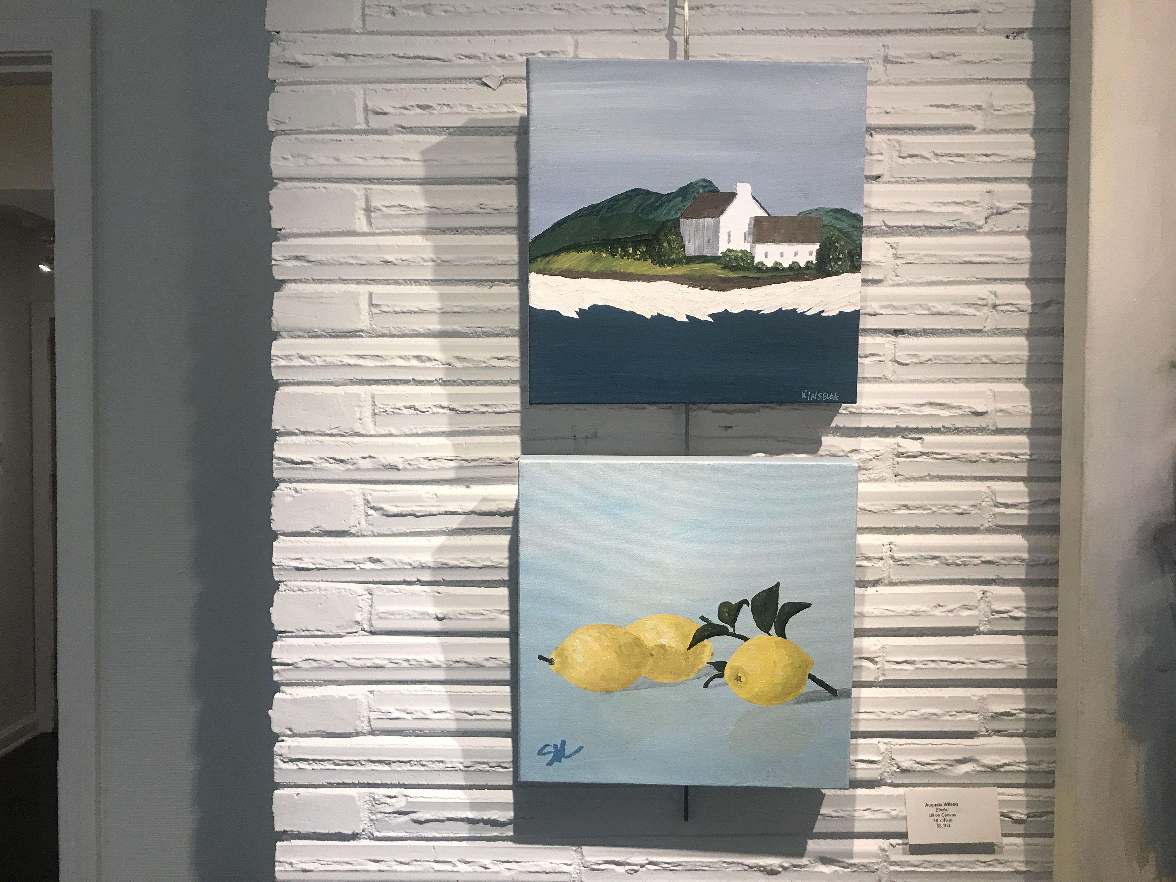 Lemons II, Small Square Contemporary Still Life on Canvas – Painting von Susan Kinsella