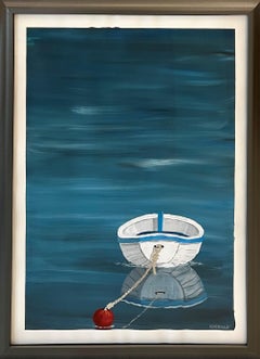 Looking Ahead by Susan Kinsella, Boat with Red Acrylic on Paper Painting