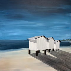 „On the Cove“ von Susan Kinsella, Quadratisches Beach Cabana-Gemälde in Acryl auf Leinwand