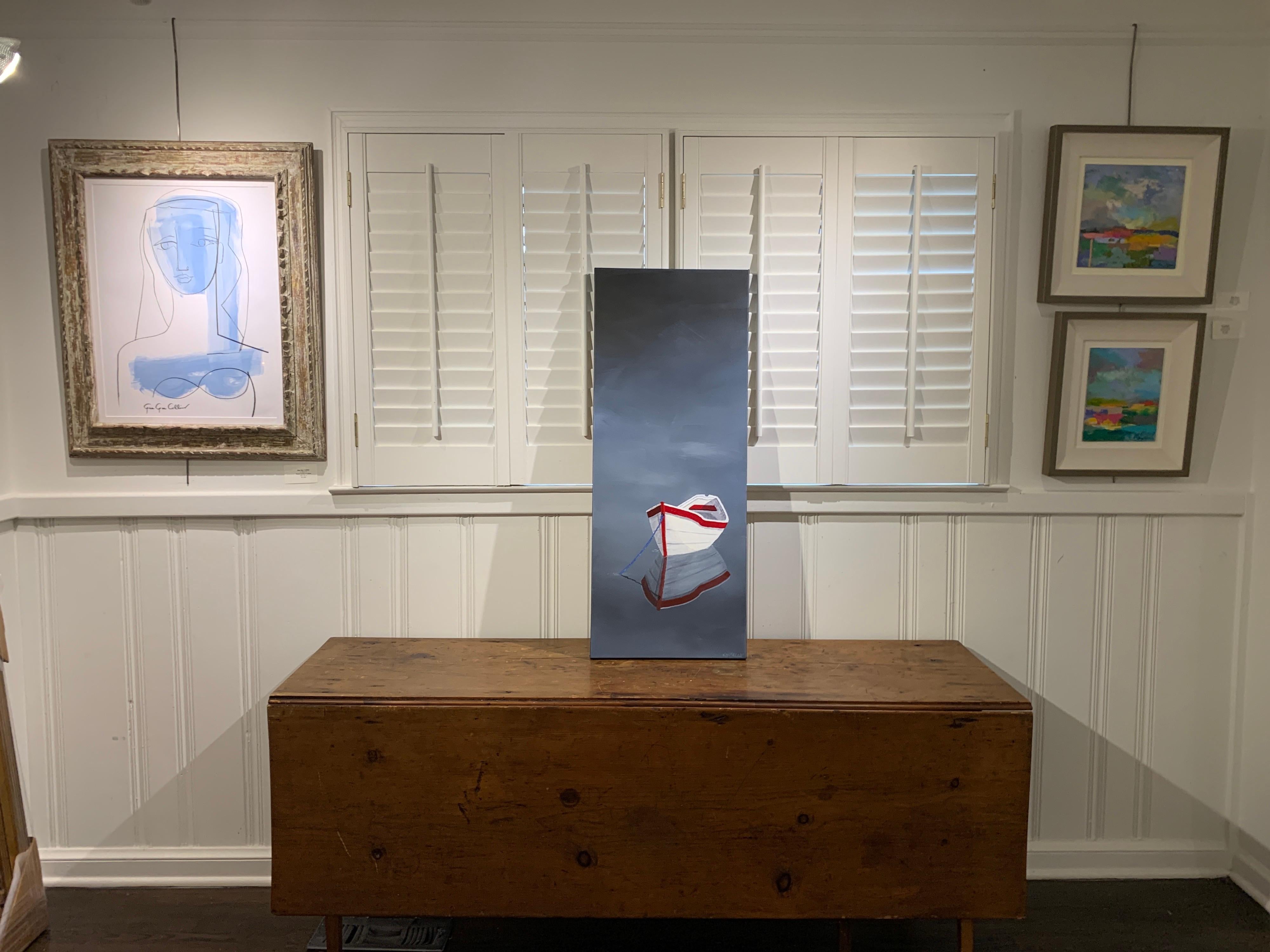 Pausing to Reflect by Susan Kinsella, vertical contemporary row boat painting 1