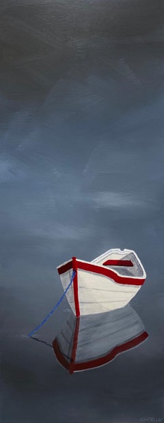 Pausing to Reflect by Susan Kinsella, vertical contemporary row boat painting