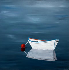 Quiet Reflection by Susan Kinsella, Boat with Red Acrylic on Canvas Painting