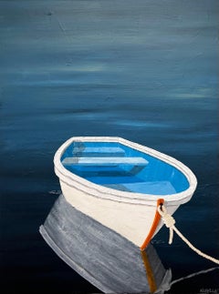 Quietude de Susan Kinsella, bateau avec peinture à l'acrylique orange sur toile