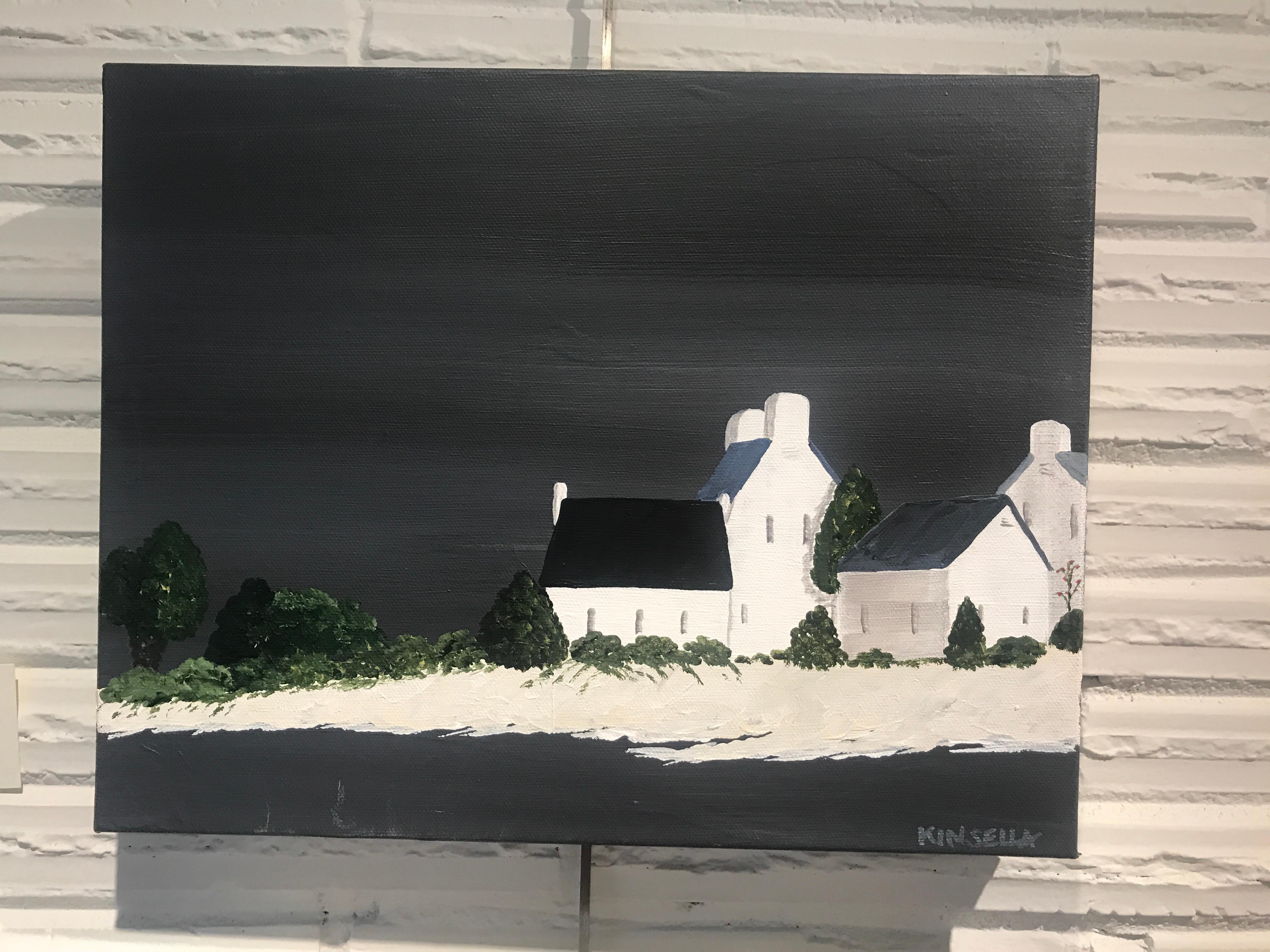 Small Work #8, Small Square Contemporary Landscape on Canvas - Black Landscape Painting by Susan Kinsella