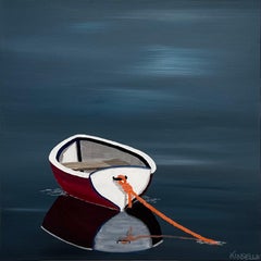 Still Waters by Susan Kinsella, Boat with Orange Acrylic on Canvas Painting