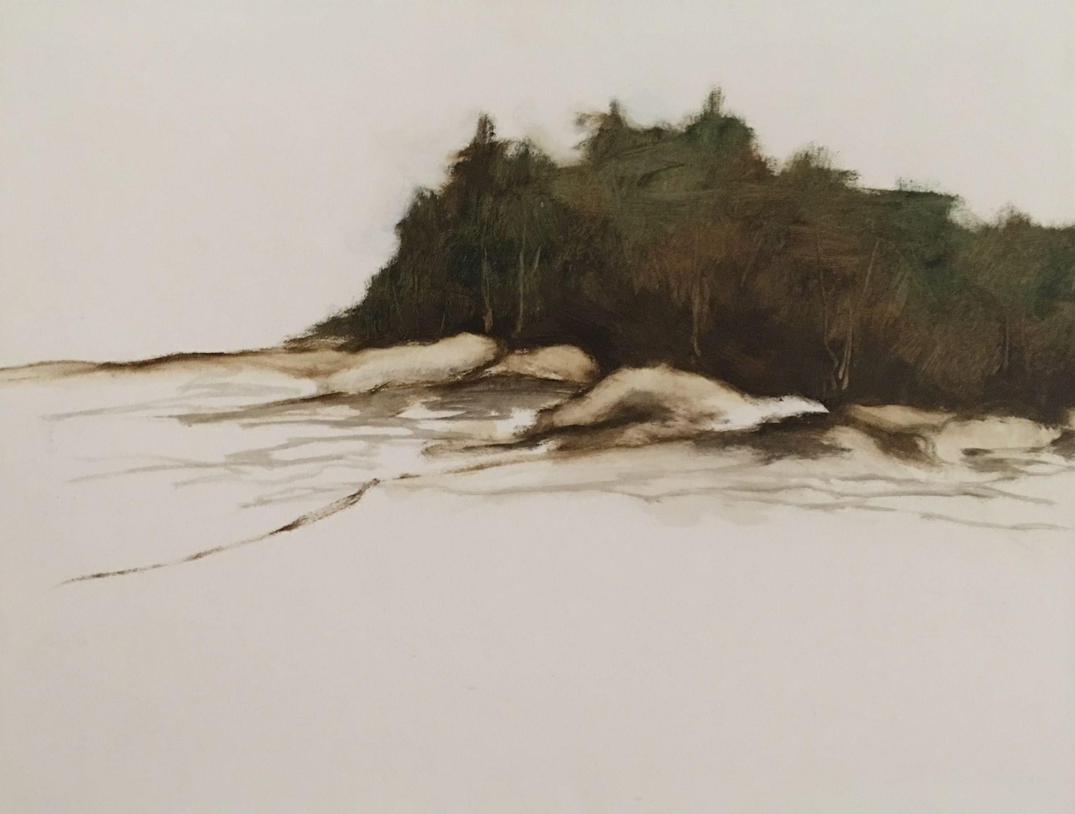 Clark Island, Pittura, Olio su pannello di Wood - Painting di Susan Leggitt