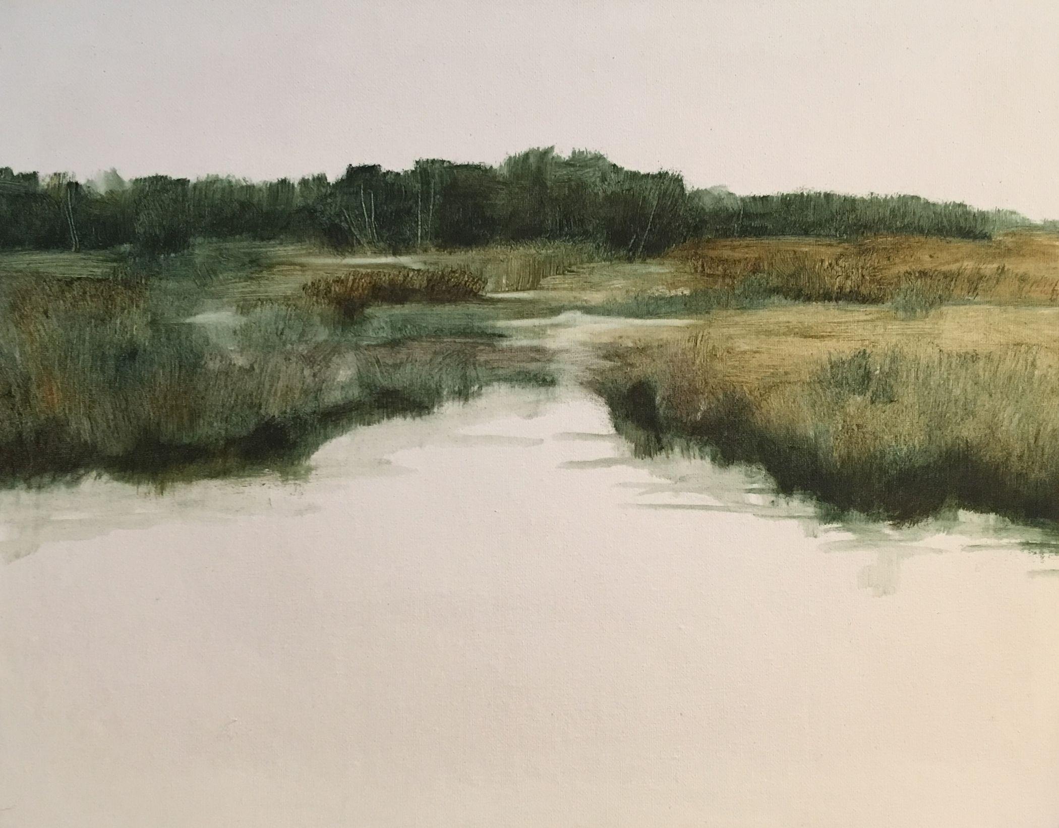 Quiet Morning 2, peinture sur panneau de bois - Painting de Susan Leggitt